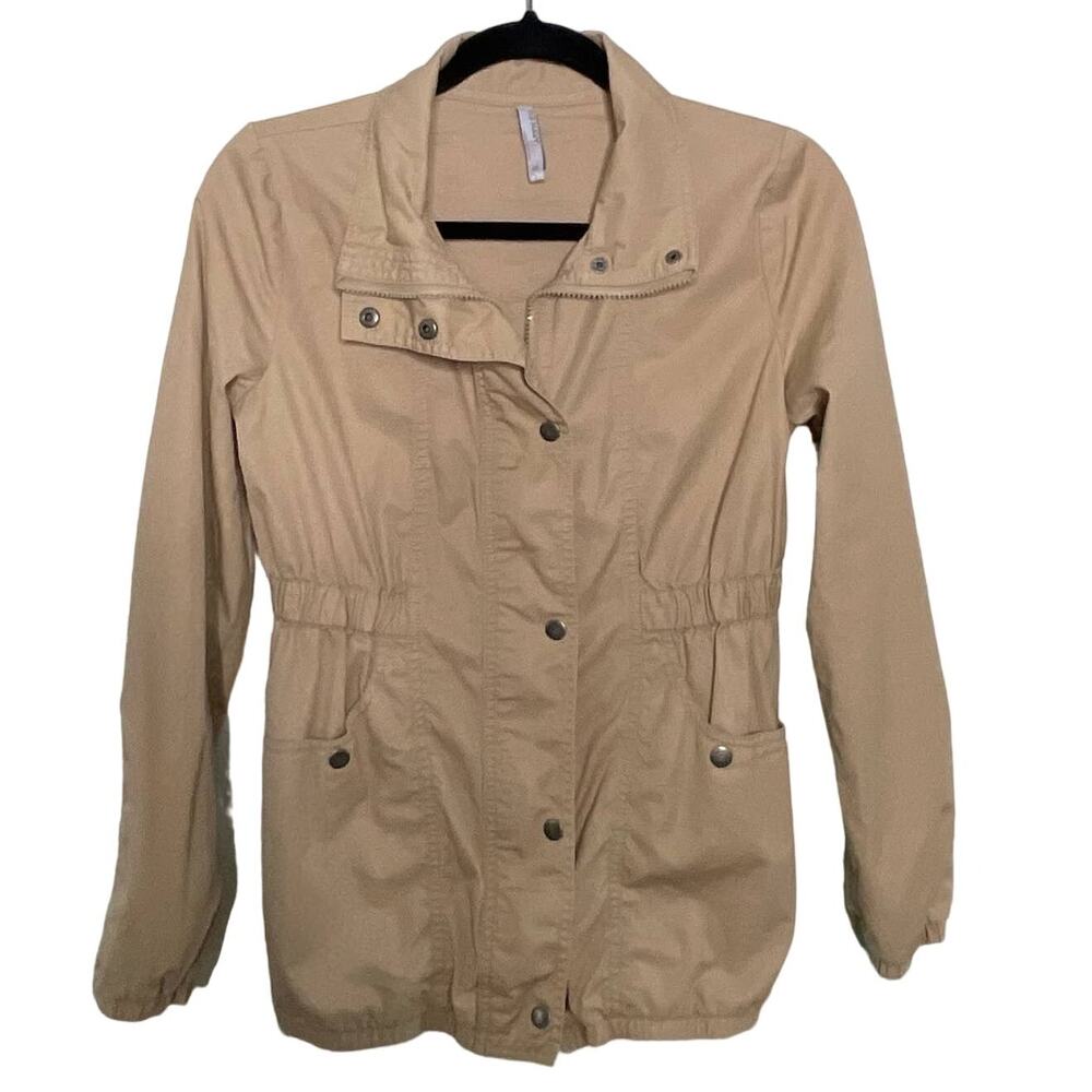 Old Navy Windbreaker Jacket Full Zip Snap Button Long Sleeve Pocket Beige Tan XS